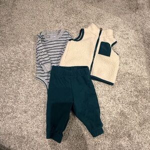 Carter’s Baby Boy Outfit 3M Sherpa Vest Set Pants & Long Sleeve Onesie